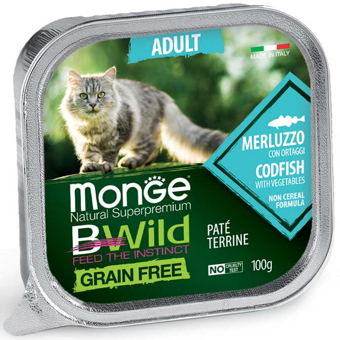 BWild Cat Adult, треска с овощами, 100 г