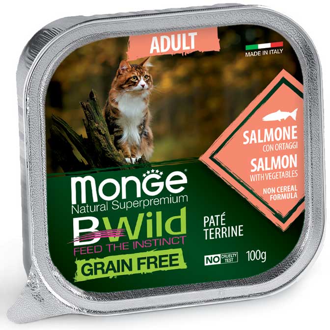 BWild Cat Adult, лосось с овощами, 100 г