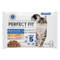 Perfect Fit Indoor мультипак 4×85 г влажный корм для домашних кошек с курицей, лососем и овощами, 340 г