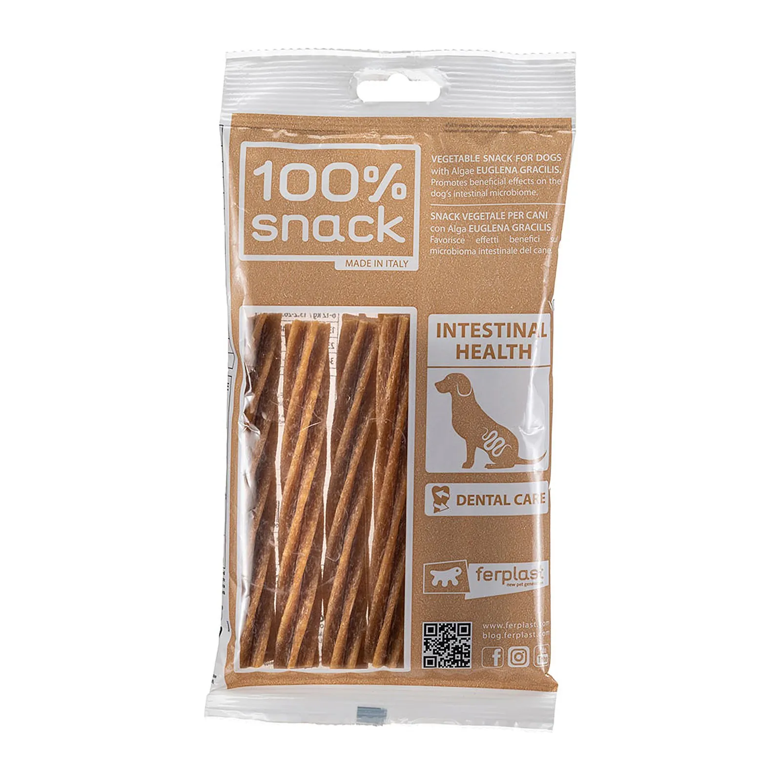 Ferplast 100% Snack Sticks Fusilli Euglena, batoane dentare pentru câini, 6×18 g