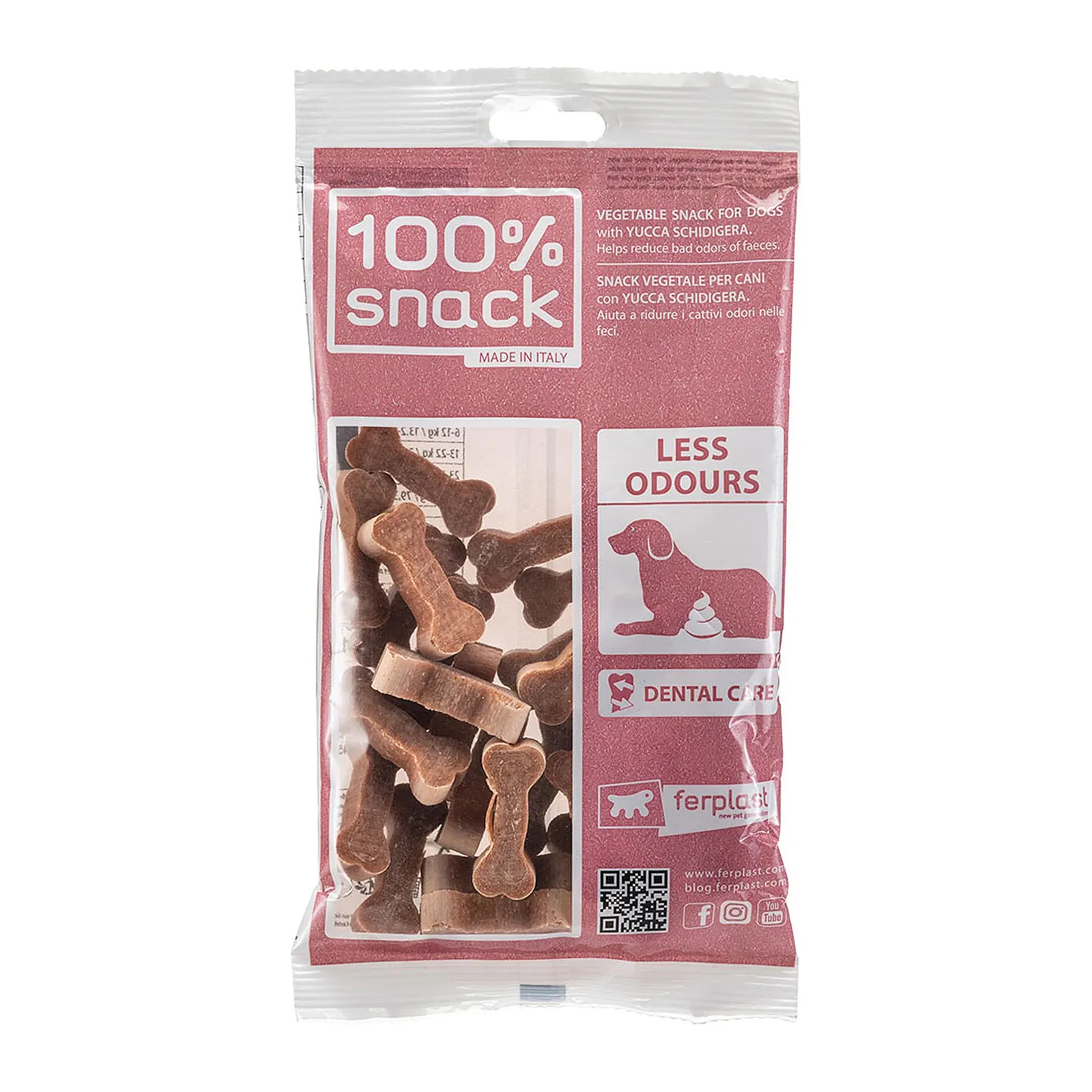 Ferplast 100% Snack Cookie Bone Yucca, biscuiți dentari în formă de os pentru câini, 150 g
