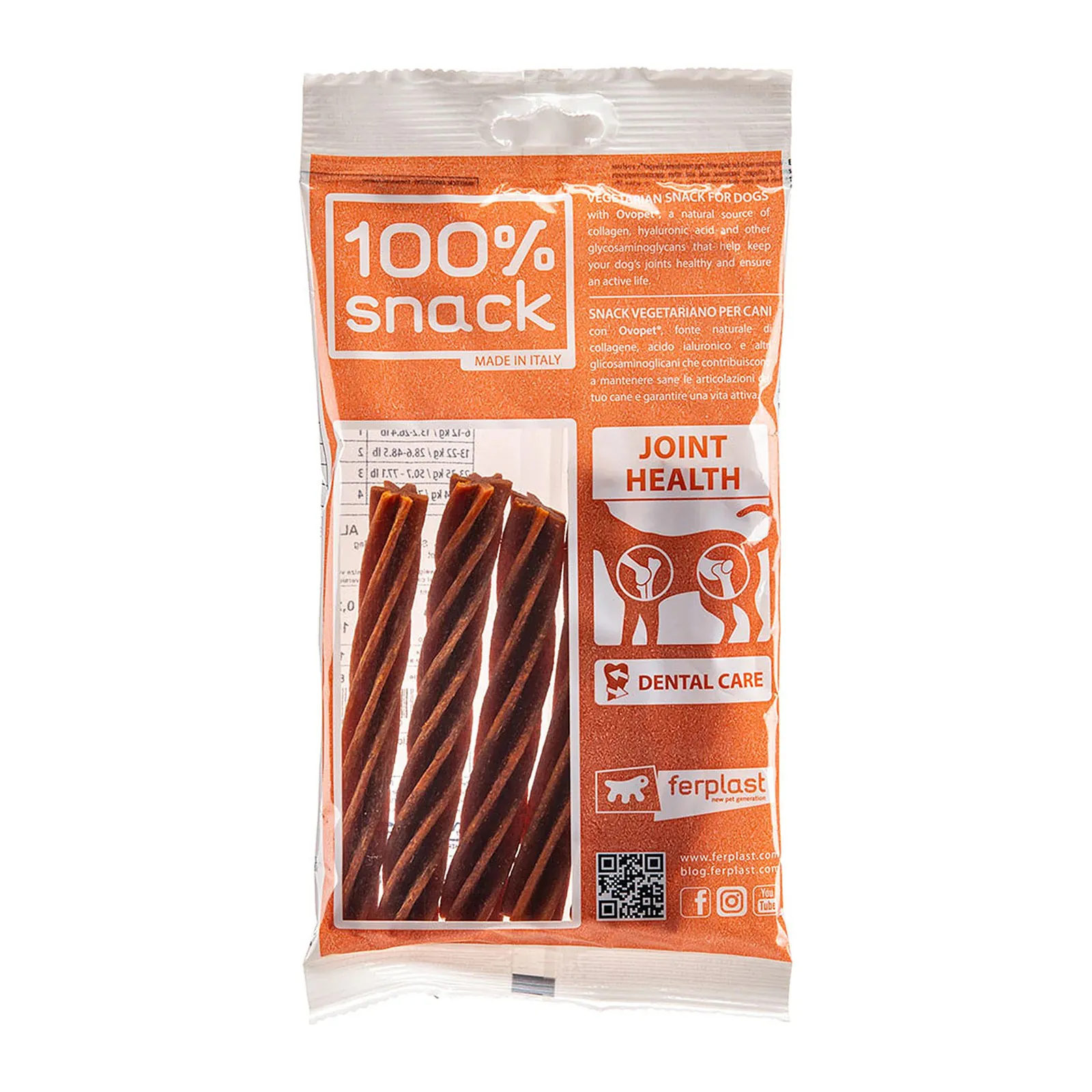 Ferplast 100% Snack Sticks Fusilli Ovopet, batoane dentare pentru câini, 6×18 g