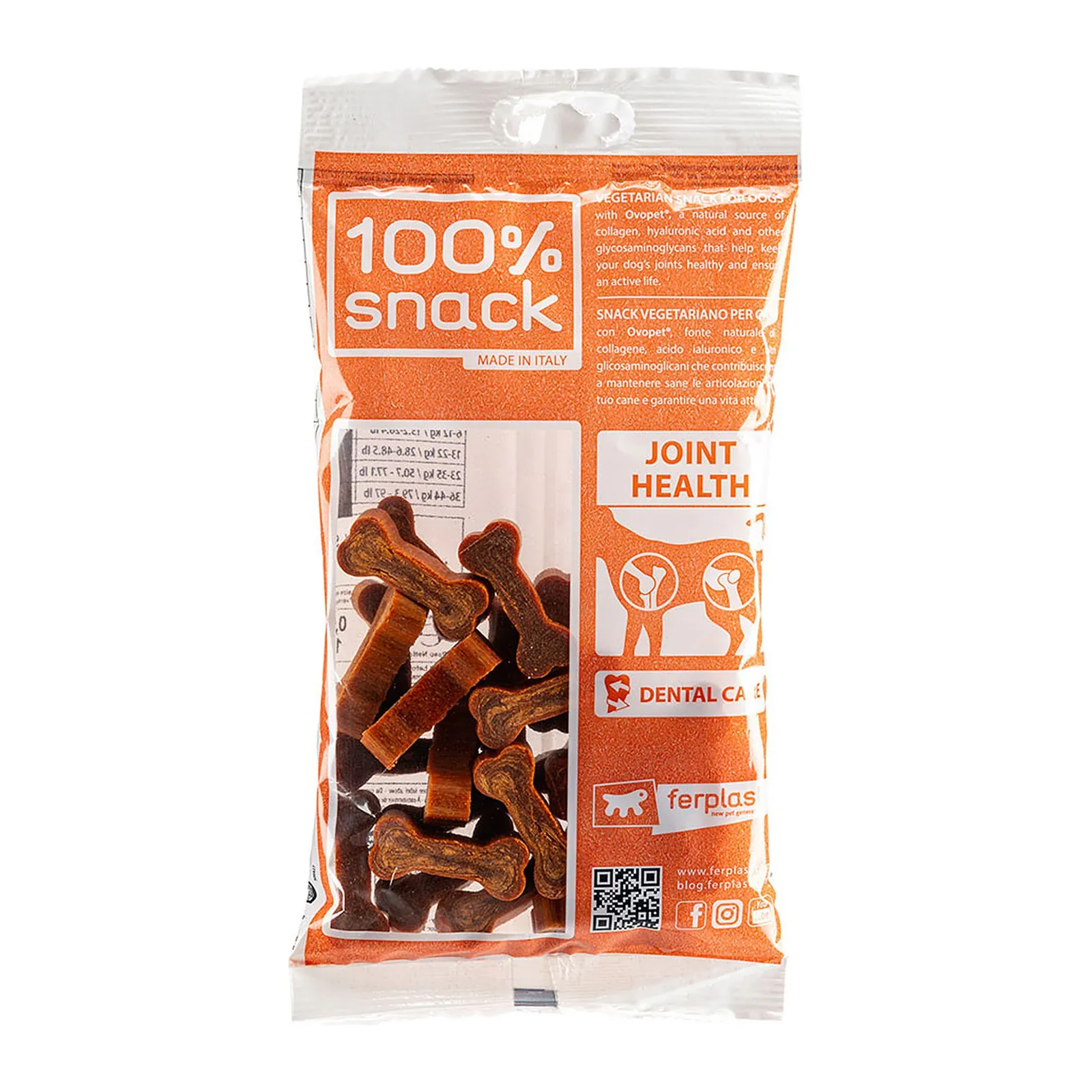 Ferplast 100% Snack Cookie Bone Ovopet, biscuiți dentari în formă de os pentru câini, 150 g