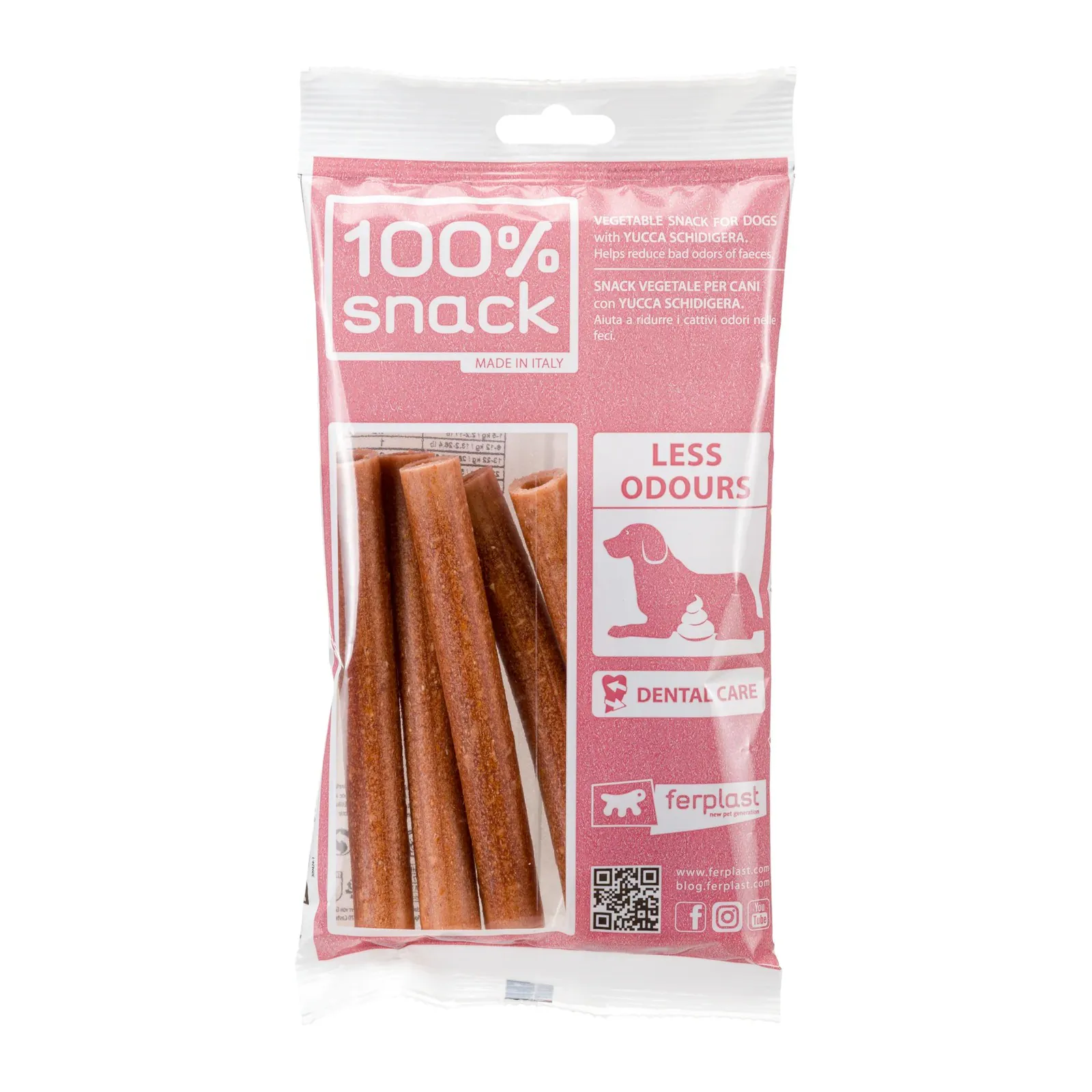 Ferplast 100% Snack Sticks Maccheroni Yucca, batoane dentare pentru câini, 6×18 g