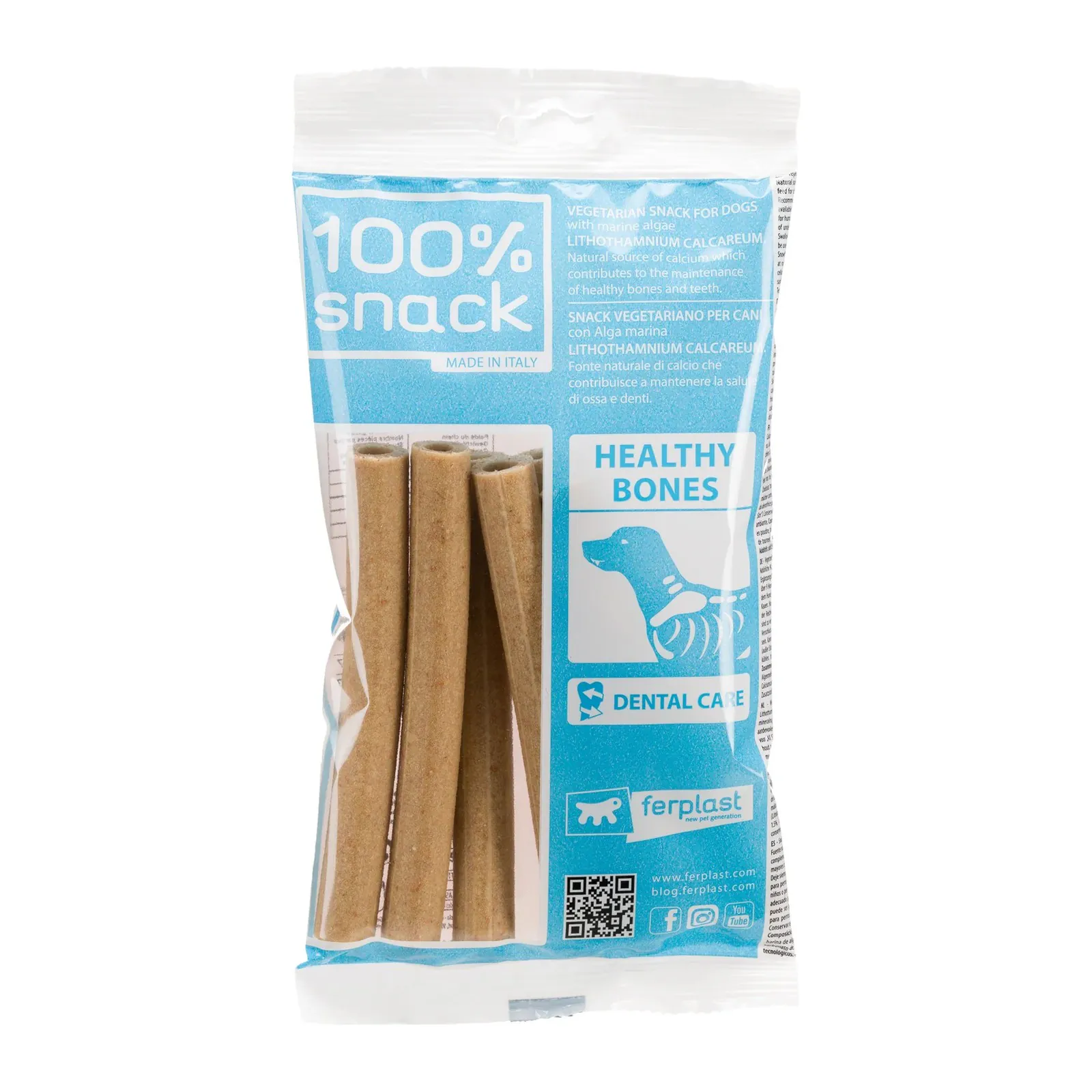 Ferplast 100% Snack Sticks Maccheroni Lithothamnium, batoane dentare pentru câini, 6×18 g