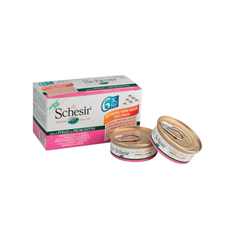 Schesir C&B, курица с ветчиной, 6×50 г