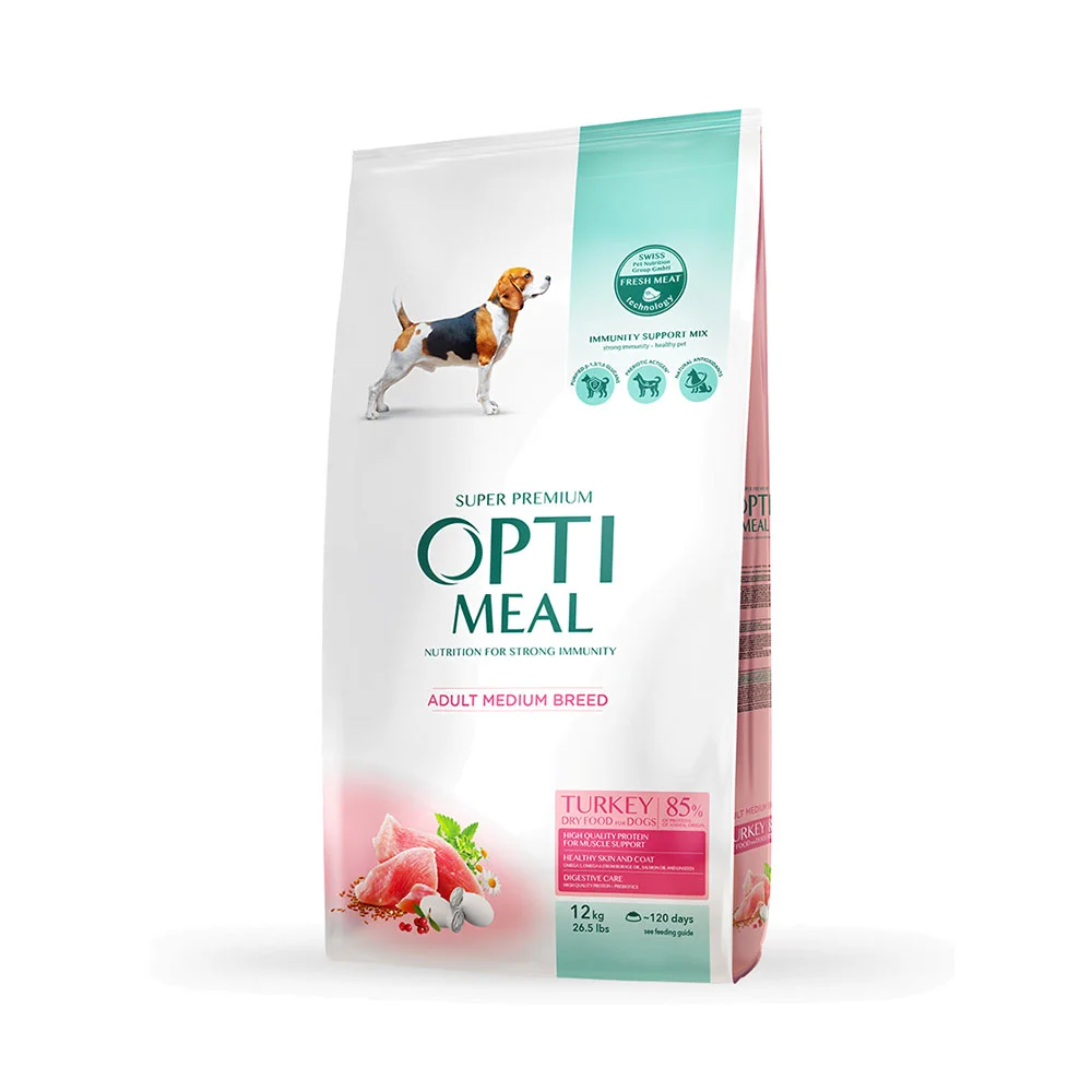 Optimeal Adult Medium для взрослых собак средних пород с индейкой, 12 кг