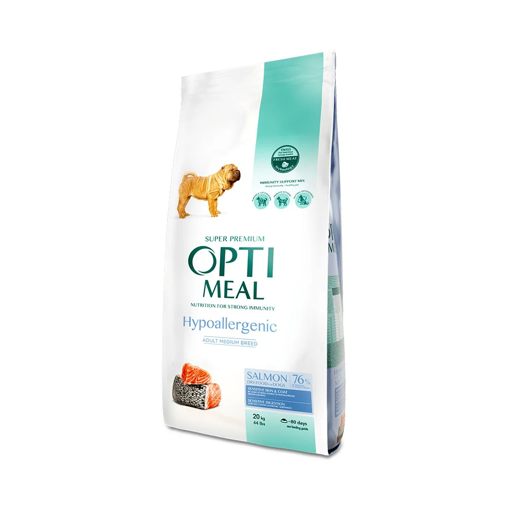Optimeal Active Hypoallergenic для активных собак с пищевой непереносимостью с лососем, 20 кг