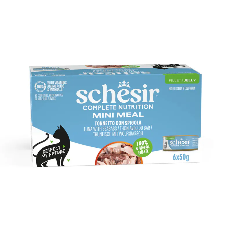 Schesir C&B, тунец с сибасом, в желе, 6×50 г