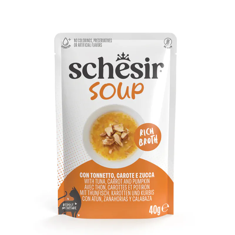 Schesir Cat, тунец с тыквой, суп, 40 г