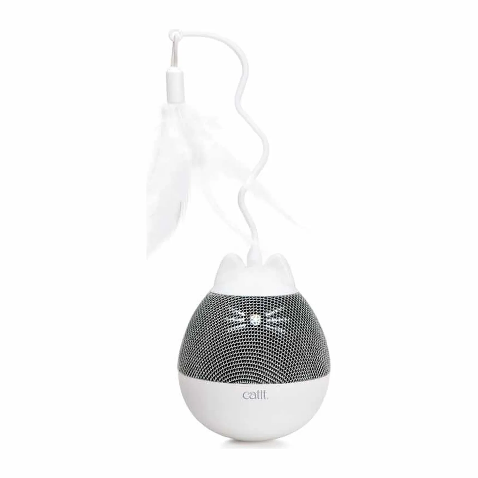 Catit PIXI Spinner, вращающаяся игрушка с пером и лакомствами для кошек, серебристая