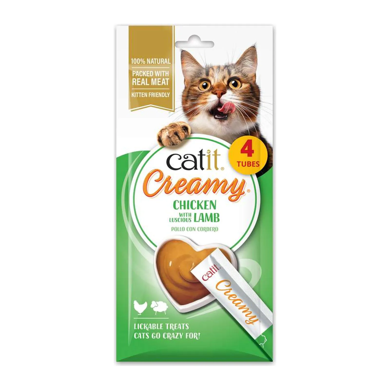 Catit Creamy, кремовое лакомство для кошек, курица с ягнёнком, 4×10 г