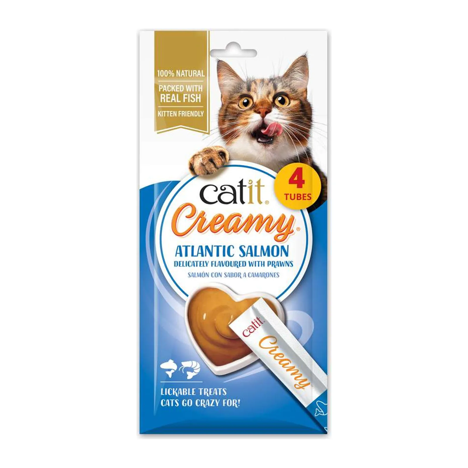 Catit Creamy, кремовое лакомство для кошек, лосось с креветками, 4×10 г