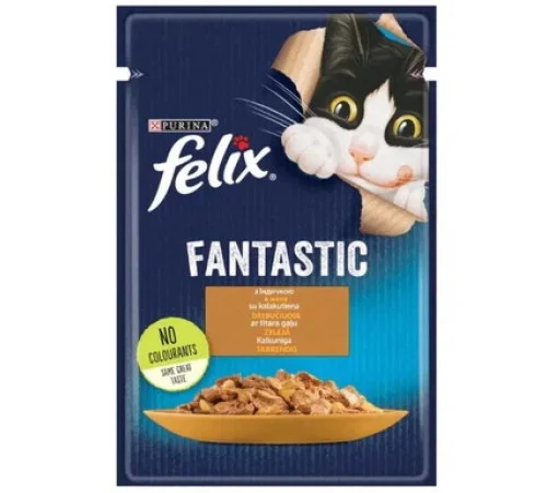 Felix Fantastic кусочки в желе для кошек с индейка, 85 г