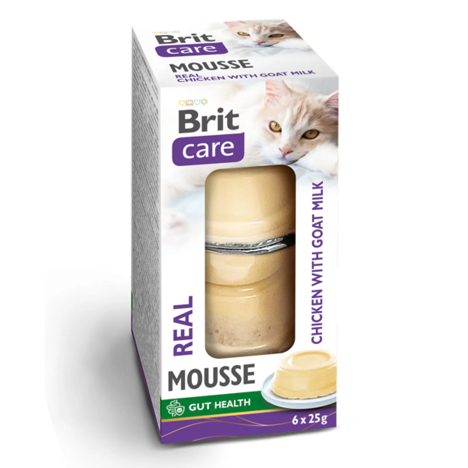 Brit Care Cat Real Mousse, курица с козьим молоком, 6×25 г