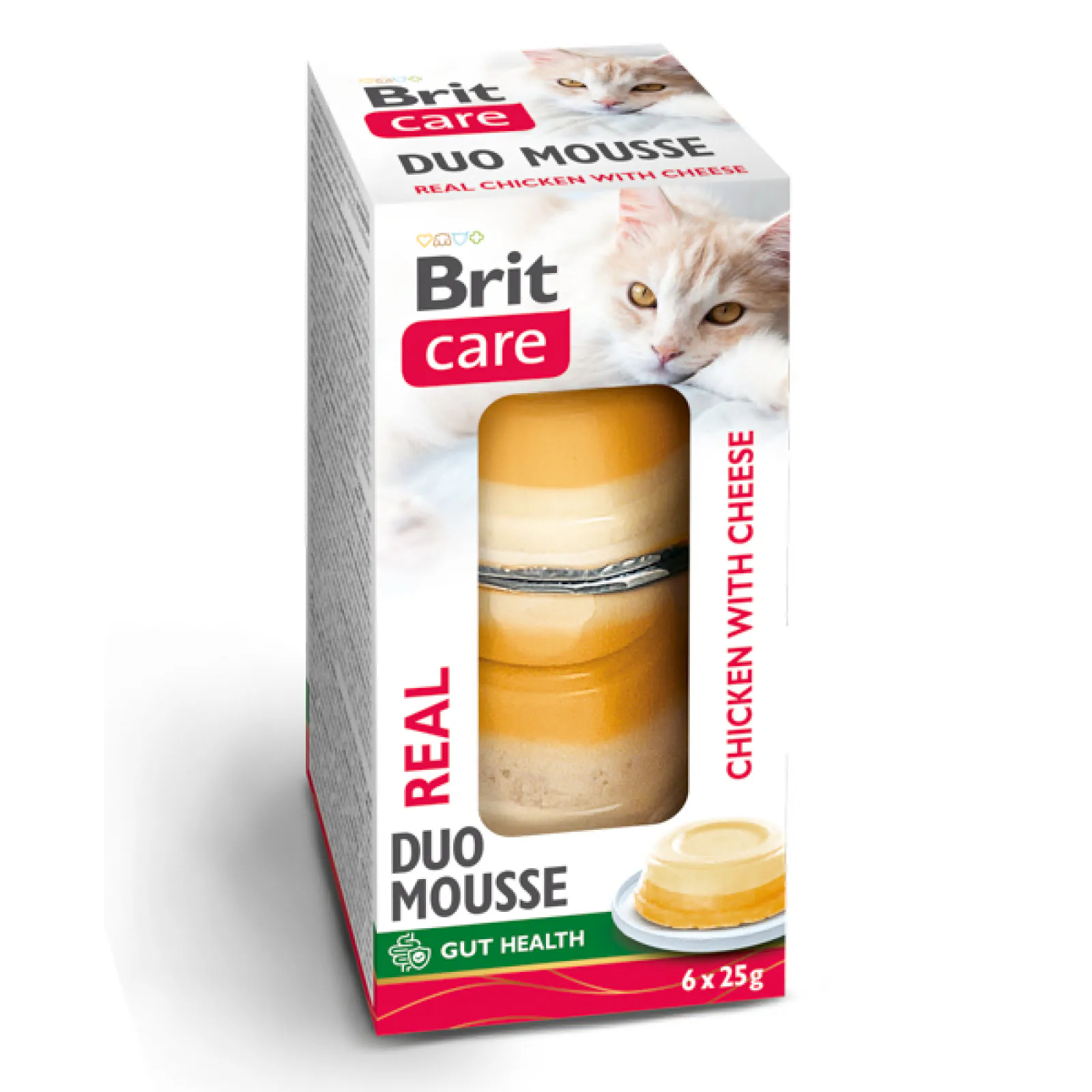Brit Care Cat Real Duo Mousse, курица с сыром, 6×25 г