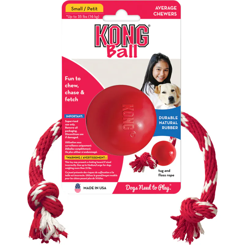 Kong Ball with Rope, мяч с канатом для собак
