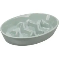 Flamingo Cena Slow Feeder Oval, миска керамическая для кошек, 230 мл, зелёная