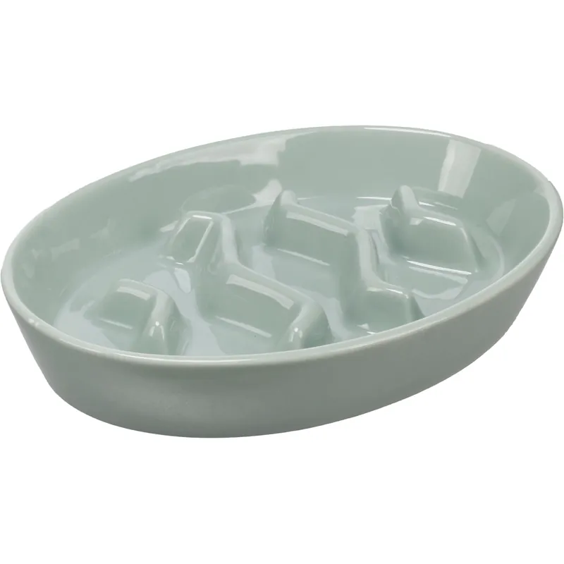 Flamingo Cena Slow Feeder Oval, миска керамическая для кошек, 230 мл, зелёная