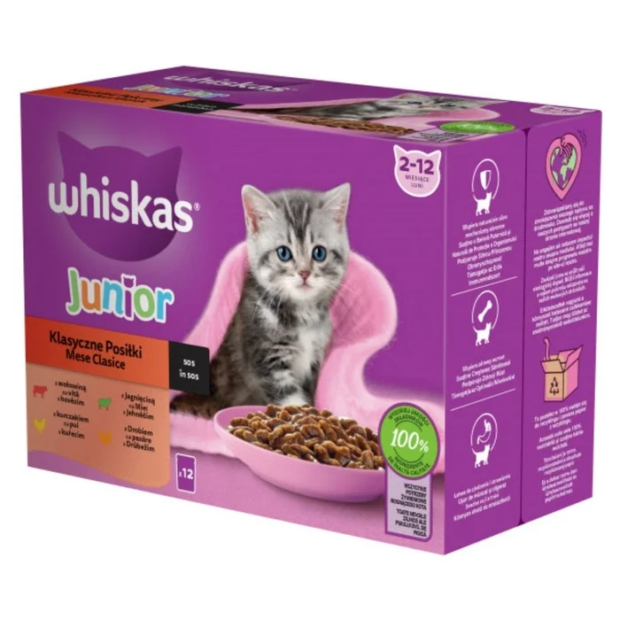 Whiskas Junior 9+3, мультипак 12×85 г, акция 9+3, 1020 г, для котят