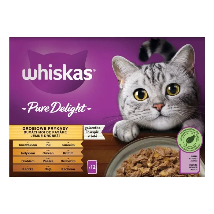 Whiskas Pure Delight 9+3, мультипак 12×85 г, акция 9+3, 1020 г, для взрослых кошек