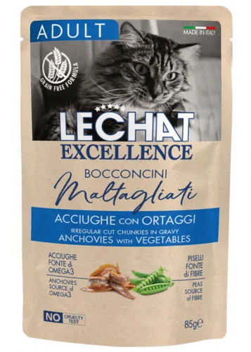 LeChat Excellence Pouch Chunkies Adult, анчоусы с овощами, 85 г