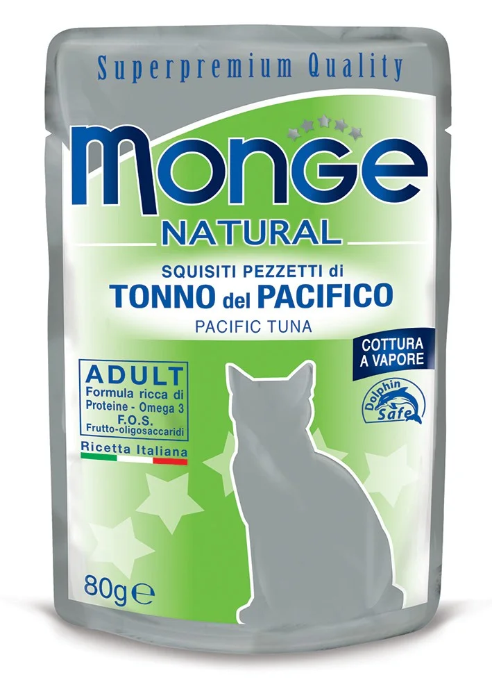 Monge Cat Natural Pouch, тихоокеанский тунец в желе, 80 г