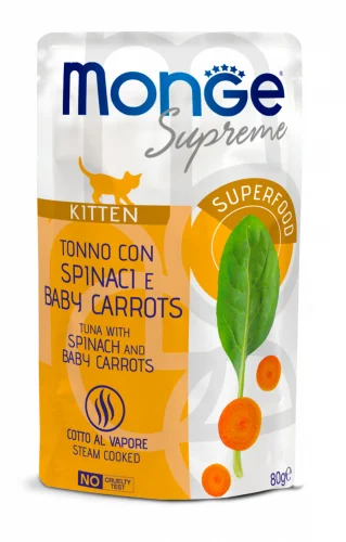 Monge Cat Pouch Supreme Kitten, тунец со шпинатом и мини-морковью, 80 г