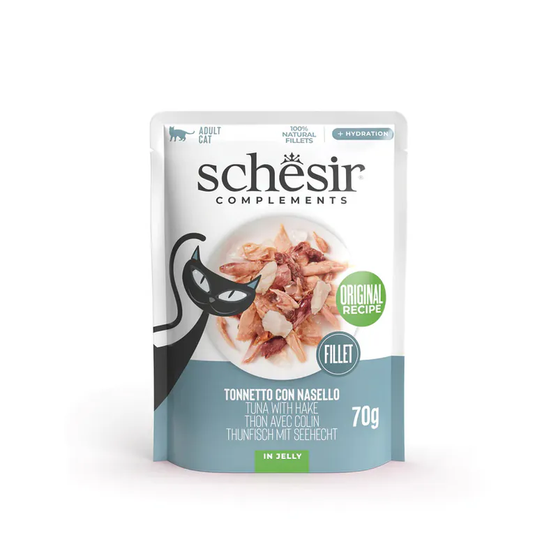 Schesir Cat Complements, тунец с хеком, в желе, 70 г
