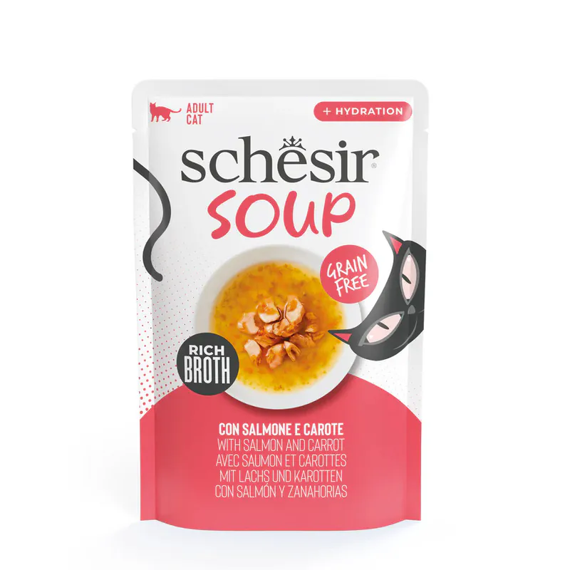 Schesir Cat, лосось с морковью, суп, 40 г