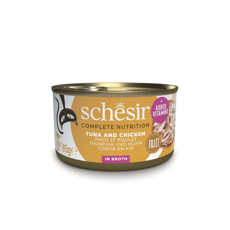 Schesir C&B, тунец с курицей, в бульоне, 85 г