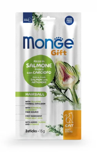 Monge Gift Cat Softsticks Hairball, лосось с артишоком, 15 г