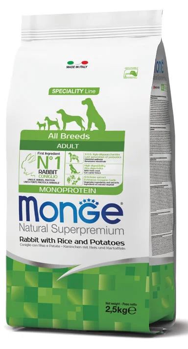 Monge Dog All Breed Adult, кролик с рисом и картофелем, 2,5 кг