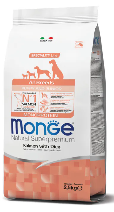 Monge Dog All Breed Puppy, лосось с рисом, 12 кг