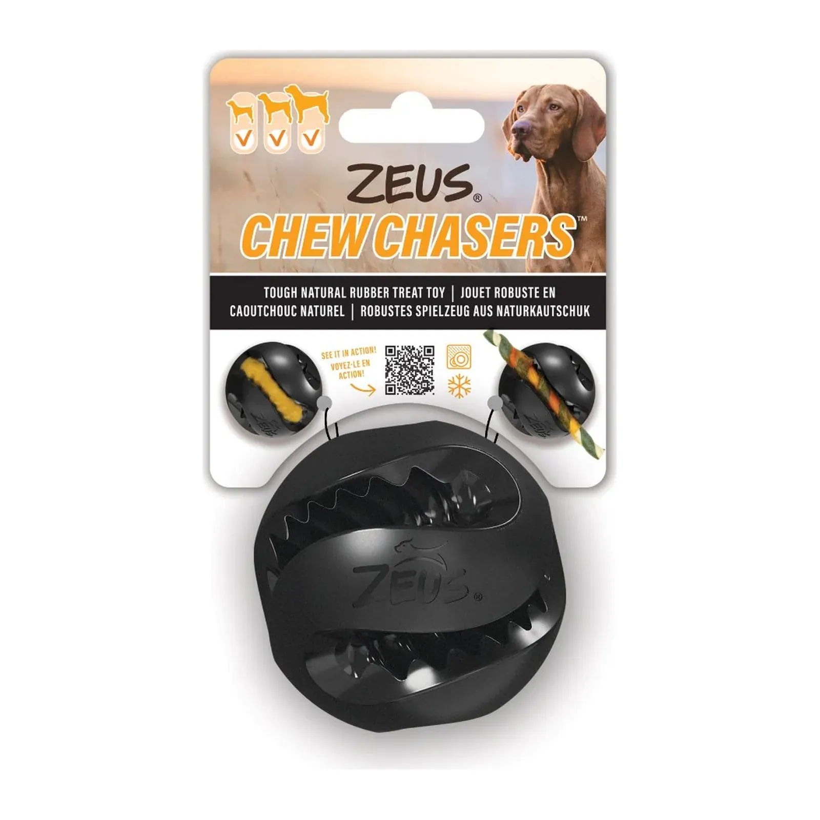 Zeus ChewChasers Treat Ball, minge pentru recompense din cauciuc natural pentru câini
