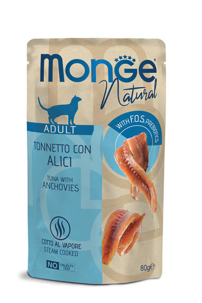 Monge Natural Pouch, тунец, анчоусы, в желе, 80 г