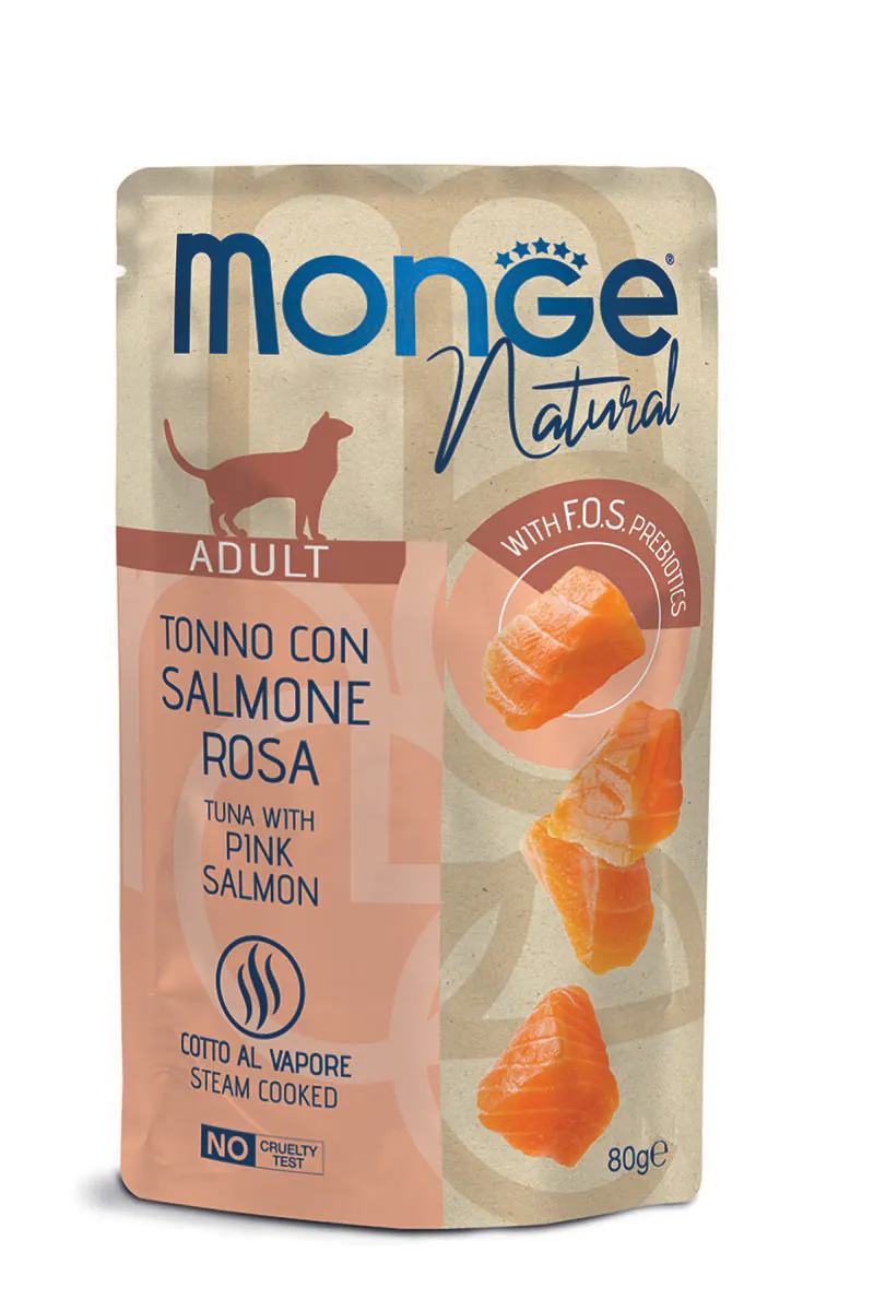 Monge Natural Pouch, лосось, тунец, в желе, 80 г