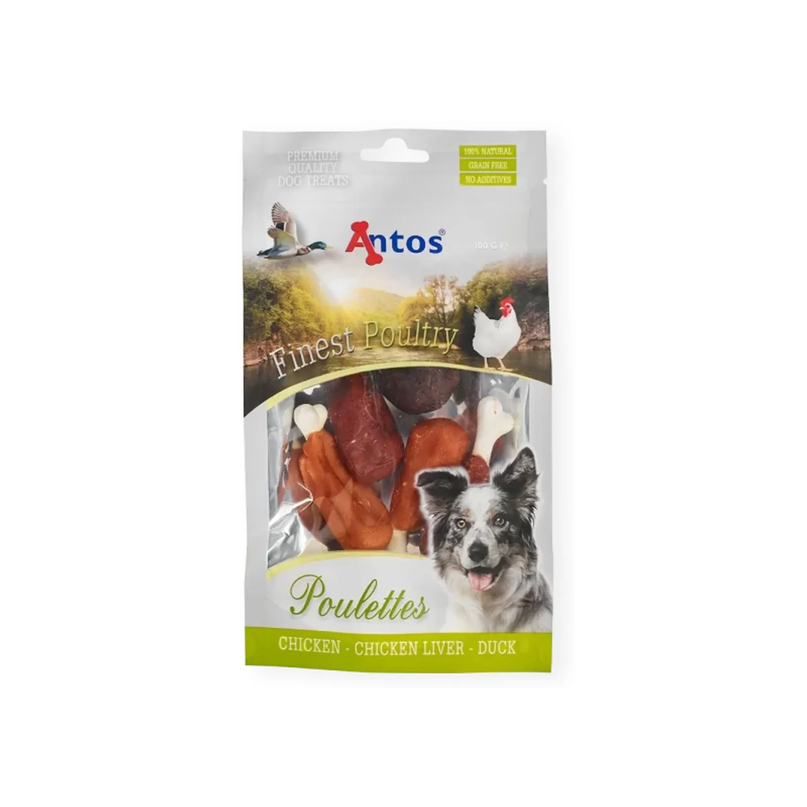 Antos Finest Poultry Poulettes, recompensă pentru câini, pui, 100 g