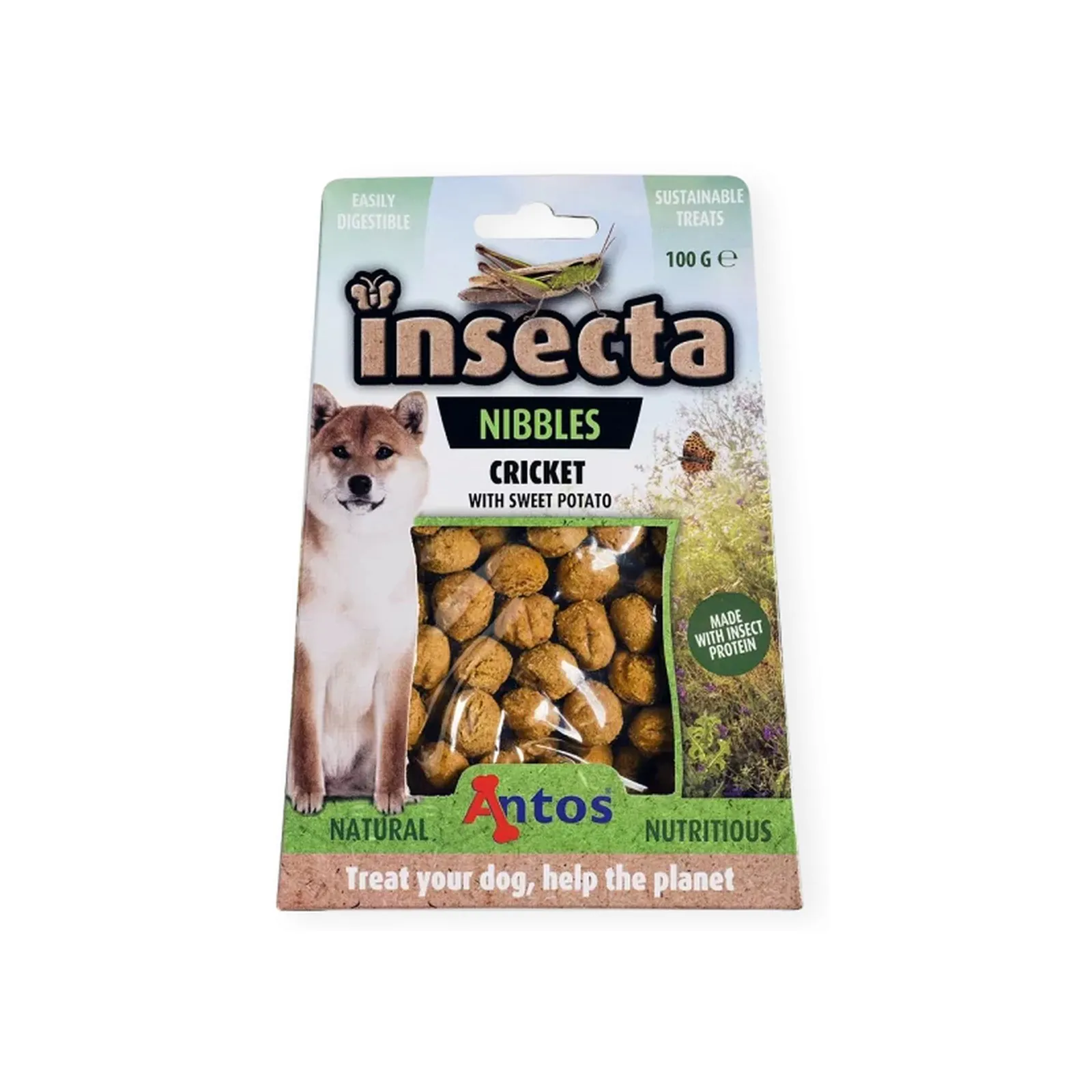Antos Insecta Nibbles, recompensă pentru câini, greieri și cartof dulce, 100 g