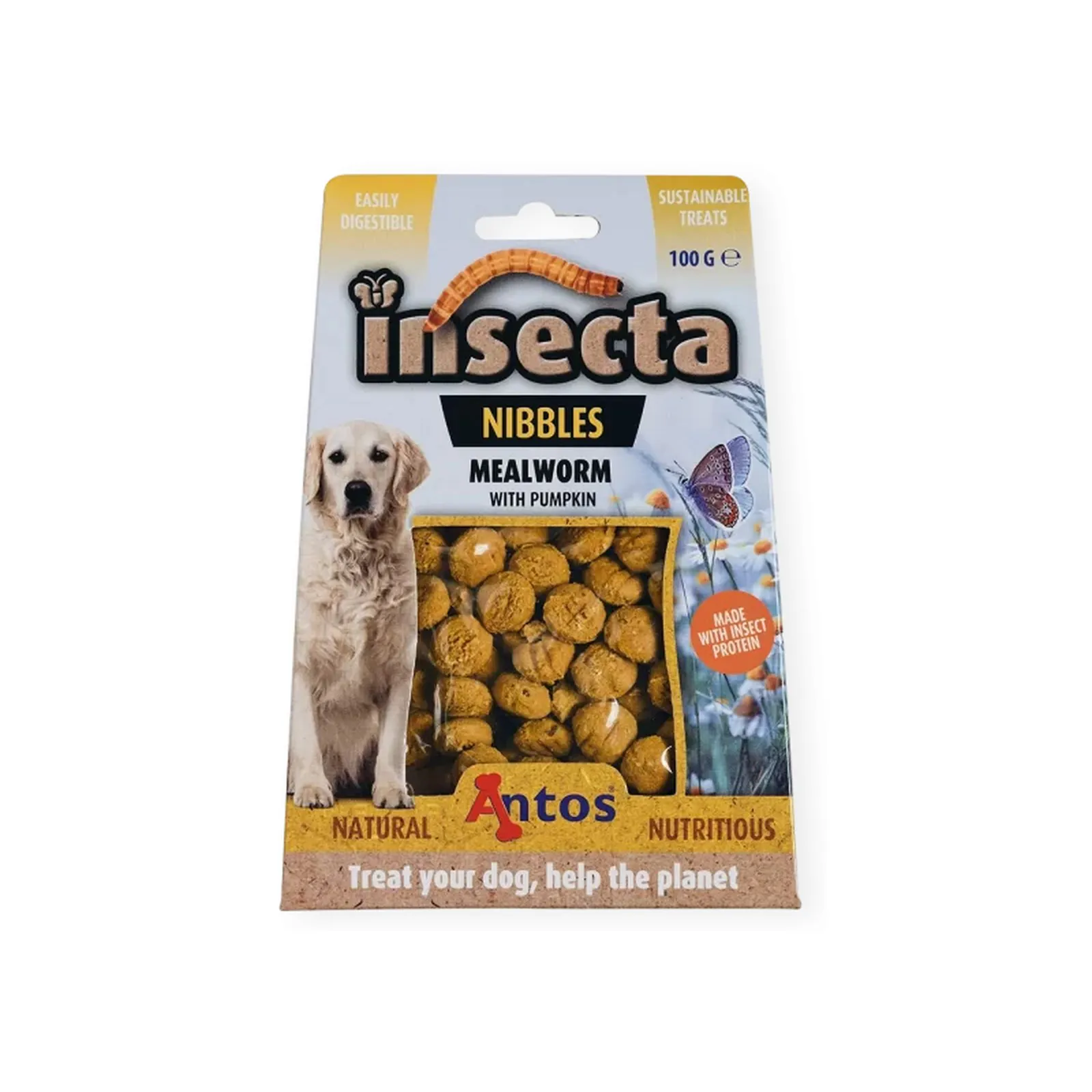 Antos Insecta Nibbles, recompensă pentru câini, viermi de făină și dovleac, 100 g