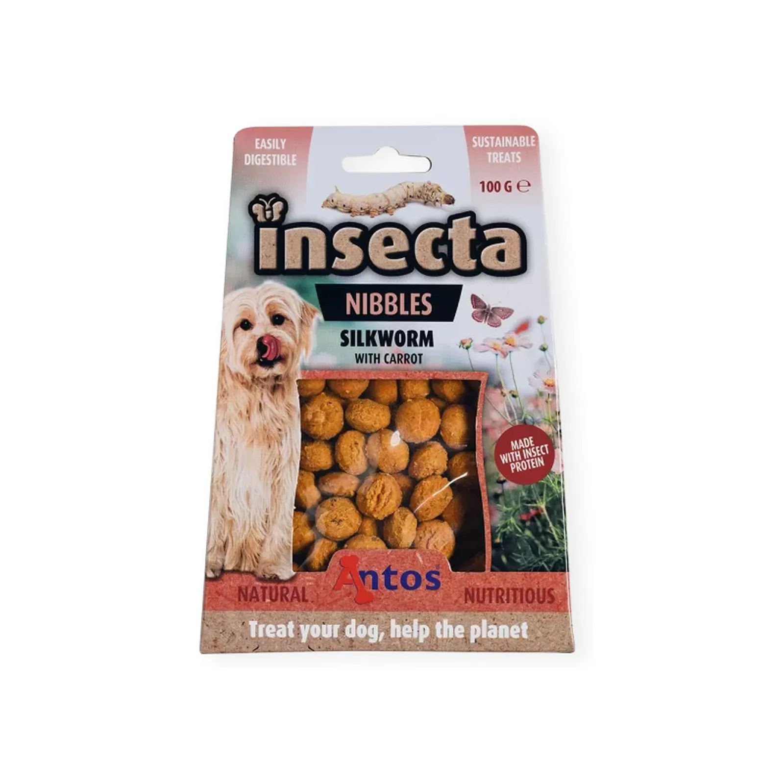 Antos Insecta Nibbles, recompensă pentru câini, viermi de mătase și morcovi, 100 g