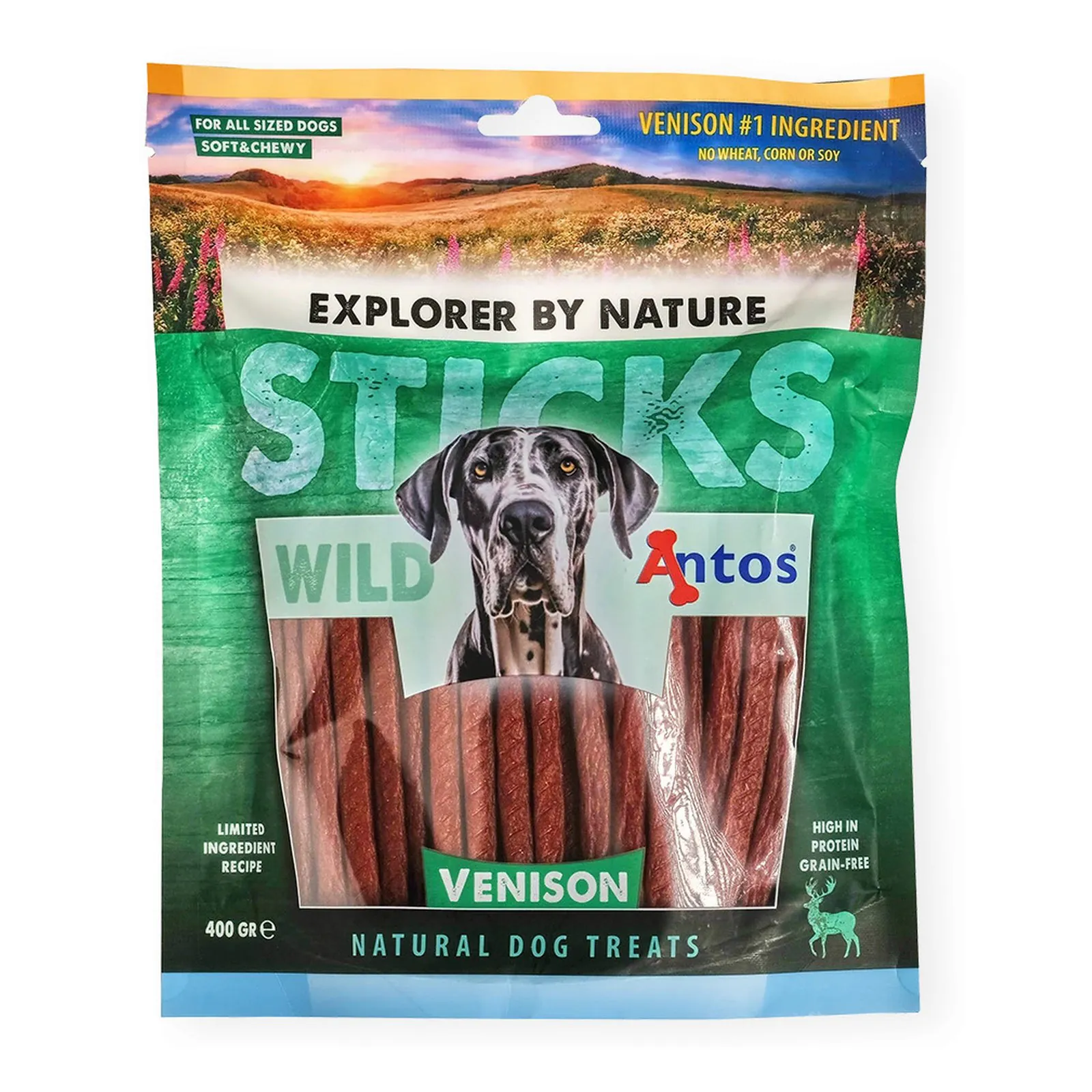 Antos WILD, recompensă pentru câini, bețișoare din vânat, 400 g