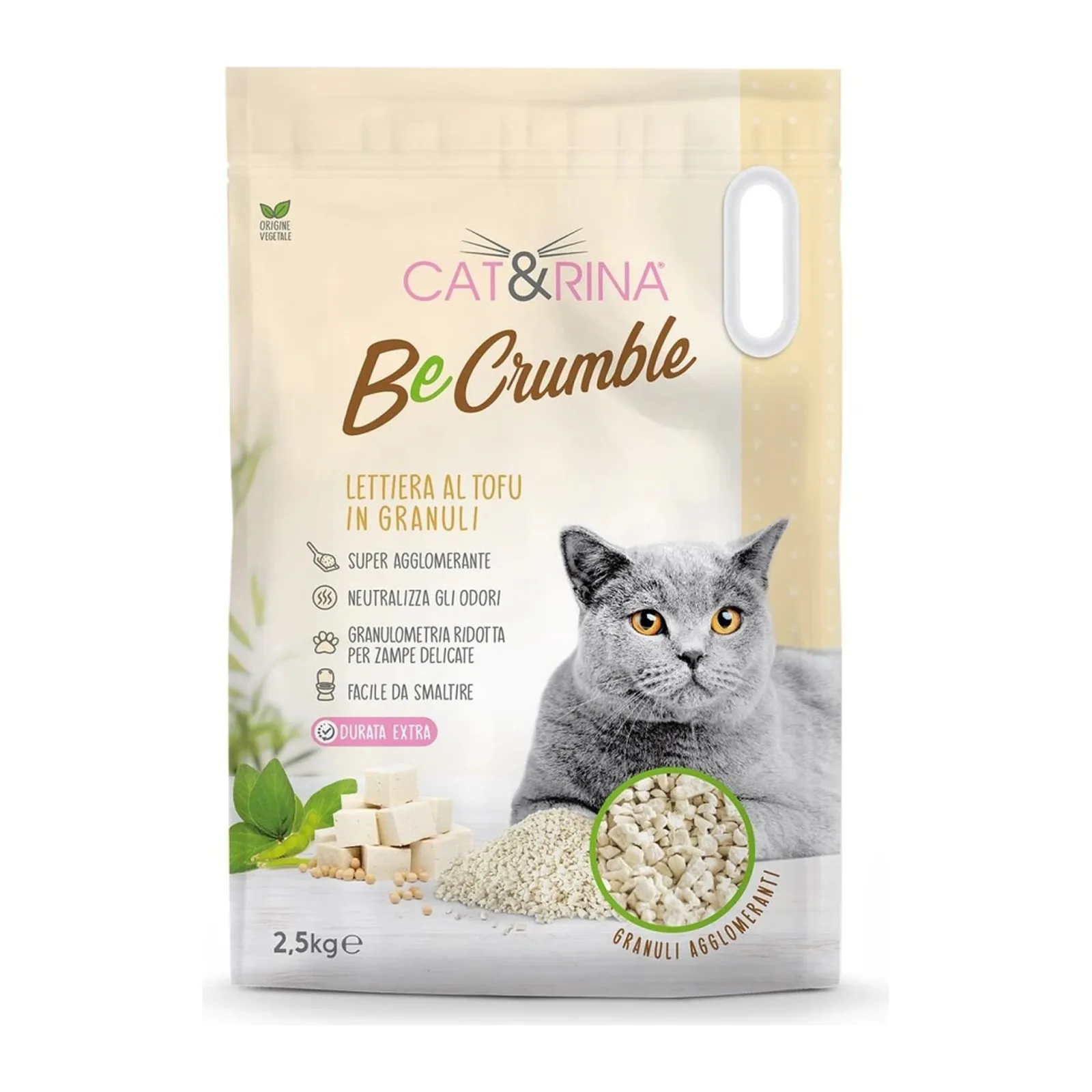Cat&Rina BeCrumble, комкующийся наполнитель из тофу, без аромата, 2,5 кг