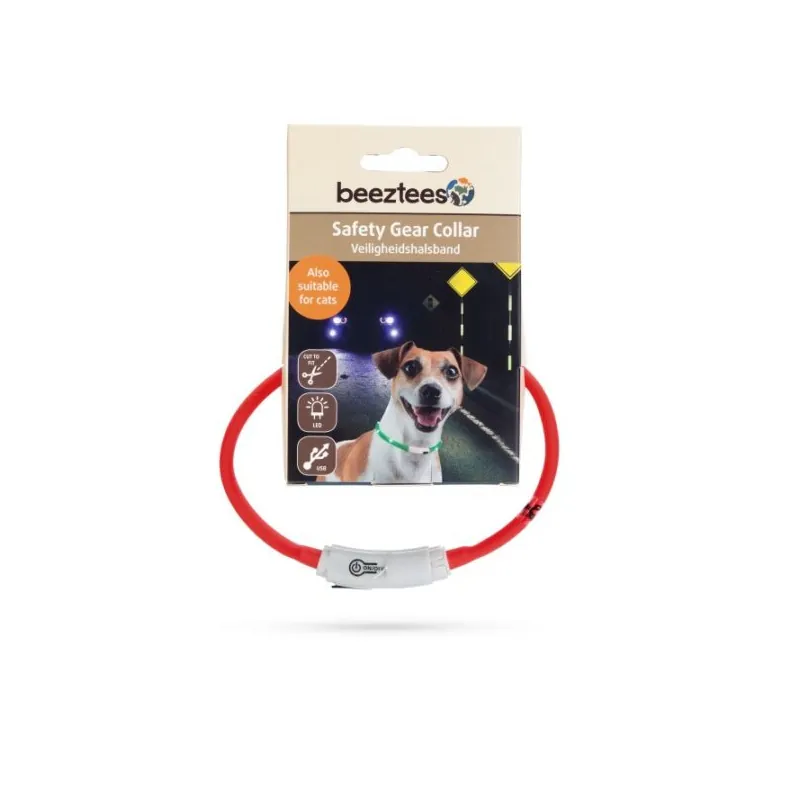 Beeztees Ошейник силиконовый светящийся с USB, красный