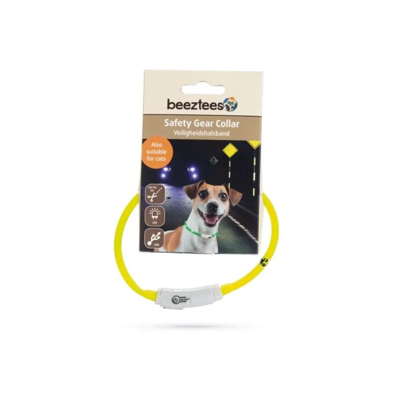 Beeztees Ошейник силиконовый светящийся с USB, жёлтый