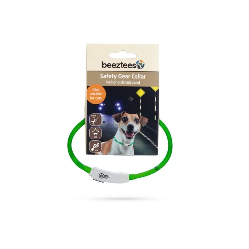 Beeztees Ошейник силиконовый светящийся с USB, зелёный
