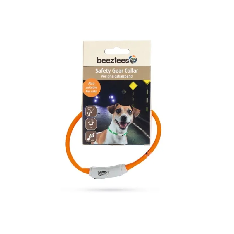 Beeztees Ошейник силиконовый светящийся с USB, оранжевый
