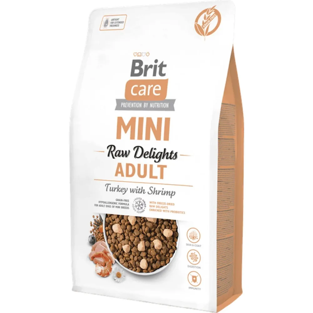 Brit Care Mini Raw Delights Adult, индейка и креветки, 2 кг