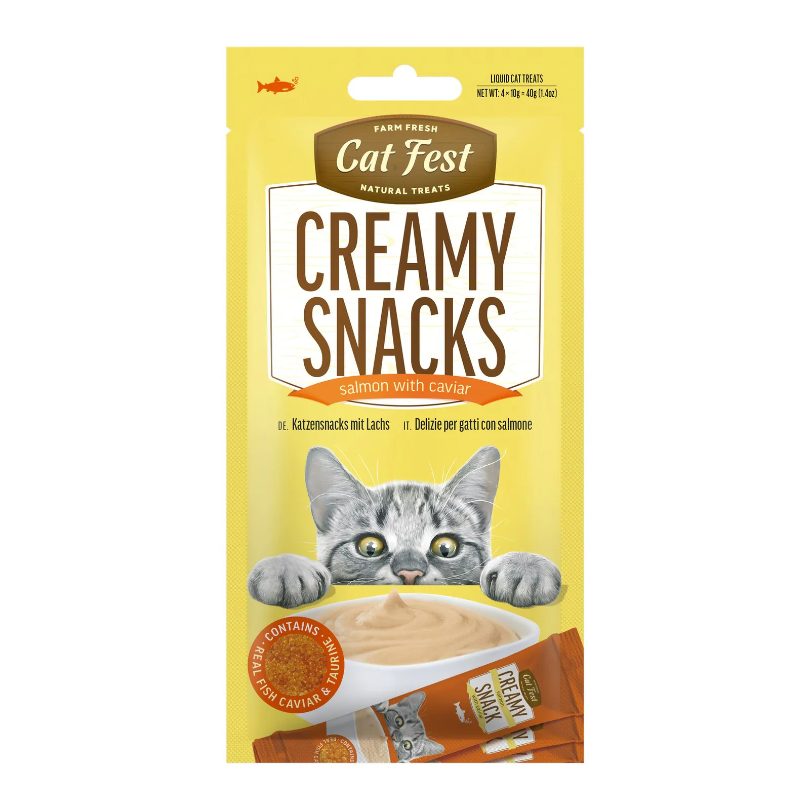 Cat Fest Creamy Snacks, recompensă pentru pisici, somon cu caviar, 40 g