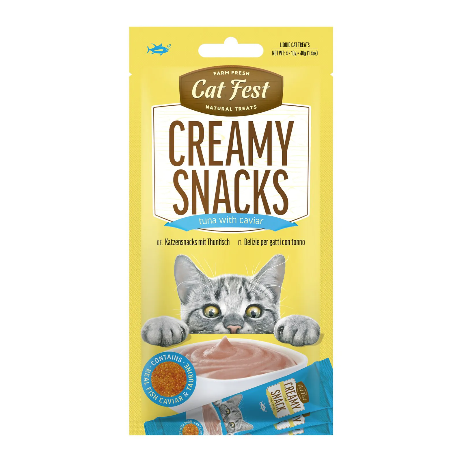 Cat Fest Creamy Snacks, recompensă pentru pisici, ton cu caviar, 40 g